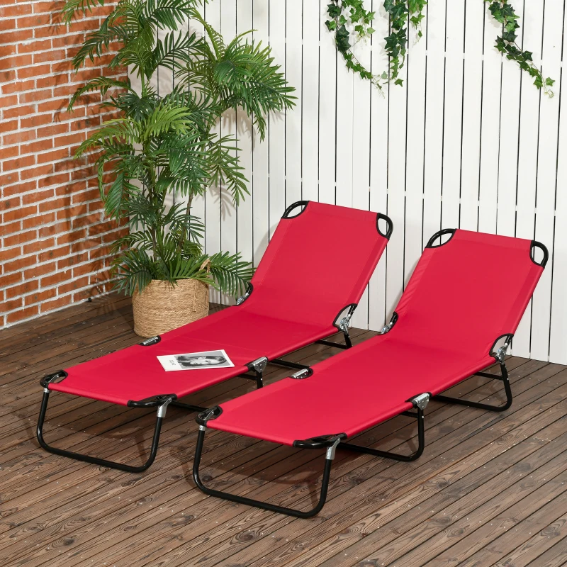 Best Folding Sun Loungers Set of 2, Outdoor Day Bed with 5-Position Adjustable Backrest, Portable Recliner Garden Chairs with Breathable Mesh for Beach, Patio, Wine Red - Image 2