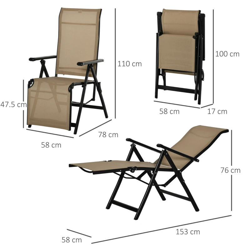 Outdoor Set of 2 Outdoor Sun Lounger 10-Position Adjustable Texteline Folding Reclining Chairs with Footrest for Patio Garden, Beige - Image 3