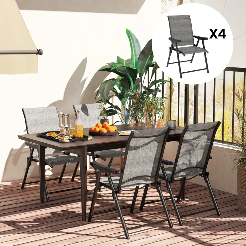Best Set of Four Folding Outdoor Chairs - Black/Grey - Image 8