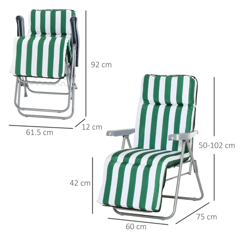 Best 2 Pieces Outdoor Sun Lounger Set with Cushions, Patio Folding 5-Level Adjustable Backrest Recliner Chairs Set of 2 with High Backrest and Armrests, Green & White - Image 3
