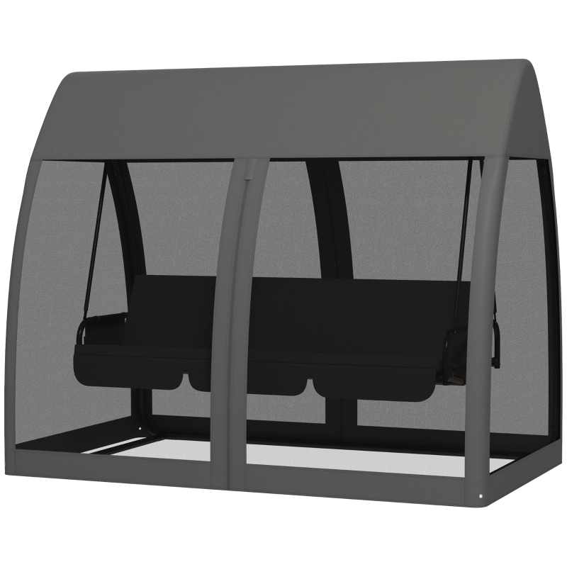 Best Three-Seater Convertible Swing Chair/Bed, with Curtained Canopy - Grey - Image 11