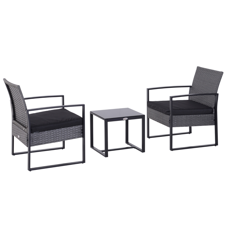 Best 2 Seater Rattan Patio Set W/ Cushions-Grey/Black - Image 13
