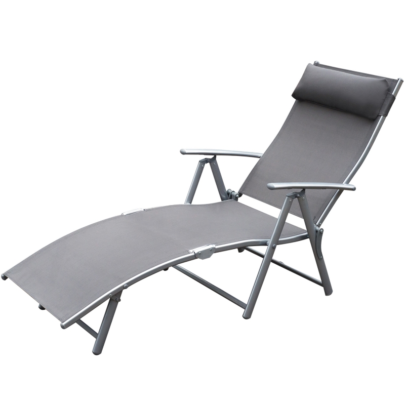 Best Sun Lounger Steel Frame Outdoor Folding Chaise Texteline Lounge Chair Recliner with Headrest & 7 Levels Adjustable Backrest, Grey - Image 11