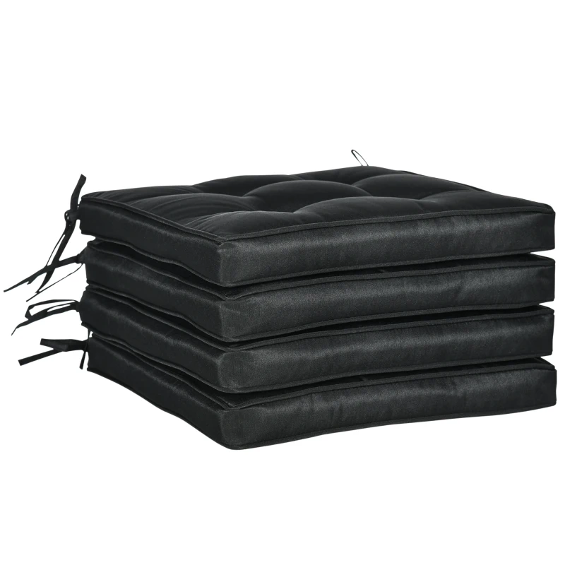 Best Set of 4 Garden Seat Cushion with Ties, 42 x 42cm Replacement Dining Chair Seat Pad, Black