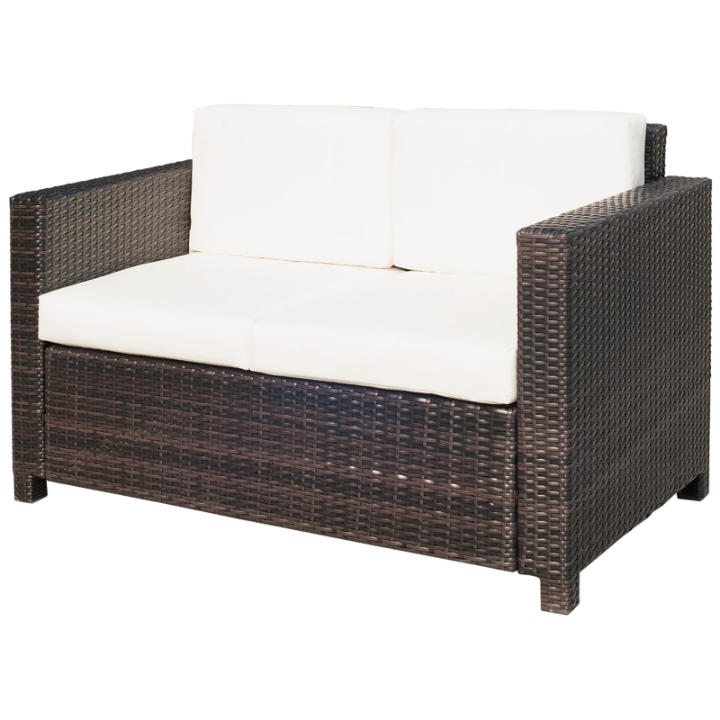 Best Rattan Sofa, 2 Seater Garden Furniture with Soft Padded Cushion and Armrests, Wicker Garden Loveseat for Patio, Mixed Brown - Image 11