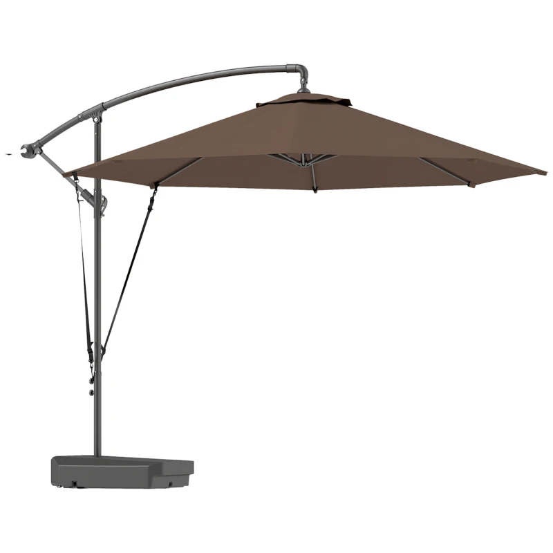 Best 3(m) Garden Cantilever Parasol with Fillable Base, Wind Protection Strap, Cover, Round Banana Hanging Umbrella with Crank Handle and Tilt, Patio Umbrella for Outdoor Sun Shade, UPF50+, Brown