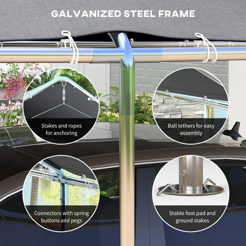 Best 3 x 6m Heavy Duty Carport Garage Car Shelter Galvanized Steel Outdoor Open Canopy Tent Water UV Resistant Waterproof, Grey - Image 5