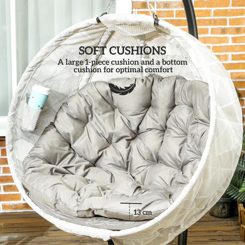 Best Hanging Egg Chair Outdoor Indoor Garden Swing Chair with Folding Basket, Garden Hanging Chair with Stand, Thickened Cushion, Cup Holder for Patio, Balcony, Sand Brown - Image 4