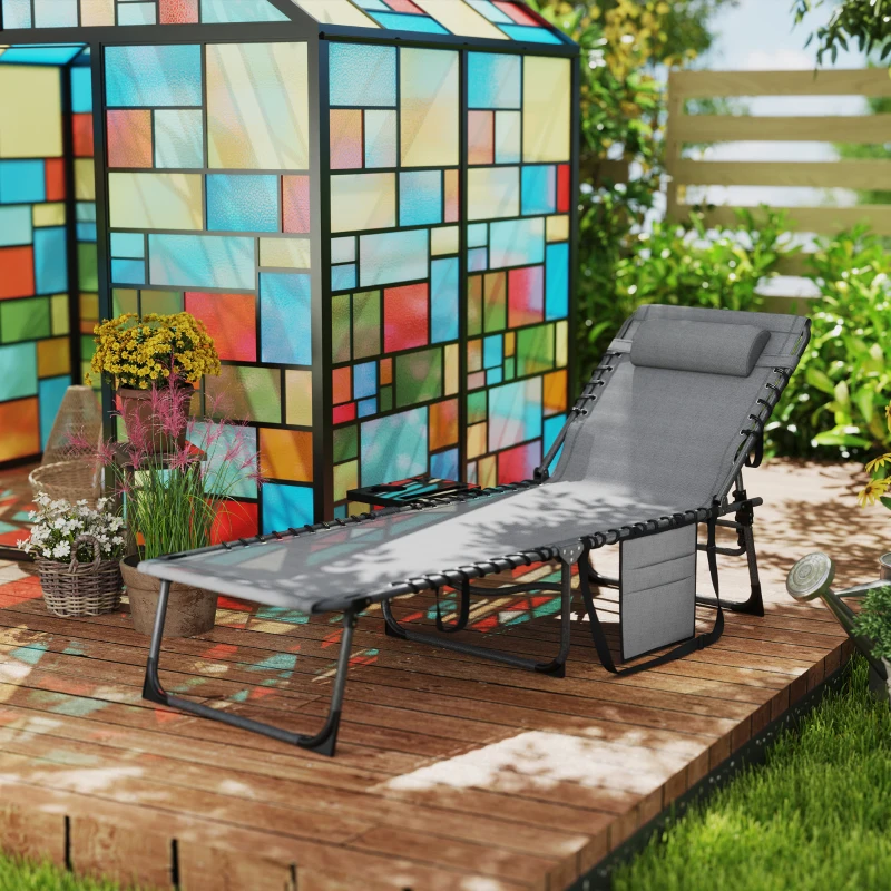 Best Five-Position Reclining Sun Lounger - Grey - Image 2