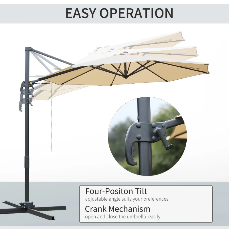 Best Round Umbrella Parasol W/ Tilt 360° Rotation and Hand Crank Cross Base-Beige - Image 4