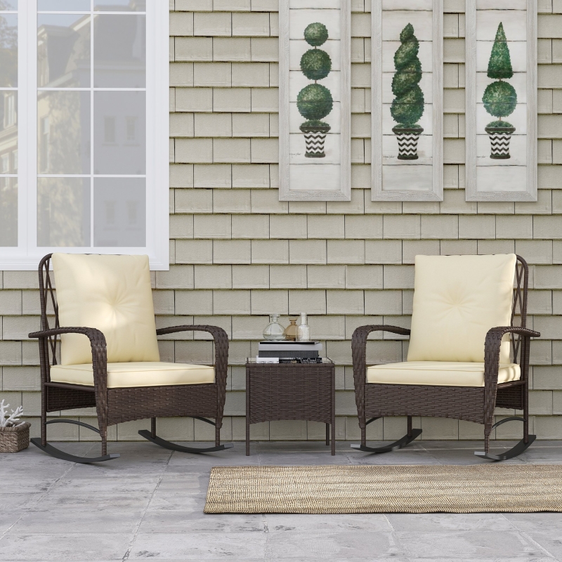 Best Three-Piece Rocking Chair Rattan Bistro Set - Brown - Image 9