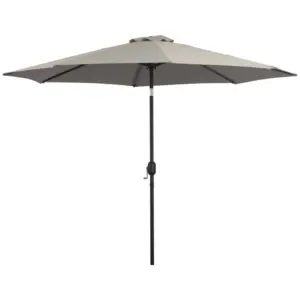 Best 3(m) Tilting Parasol Garden Umbrellas, Outdoor Sun Shade with 8 Ribs, Tilt and Crank Handle for Balcony, Bench, Garden, Light Grey
