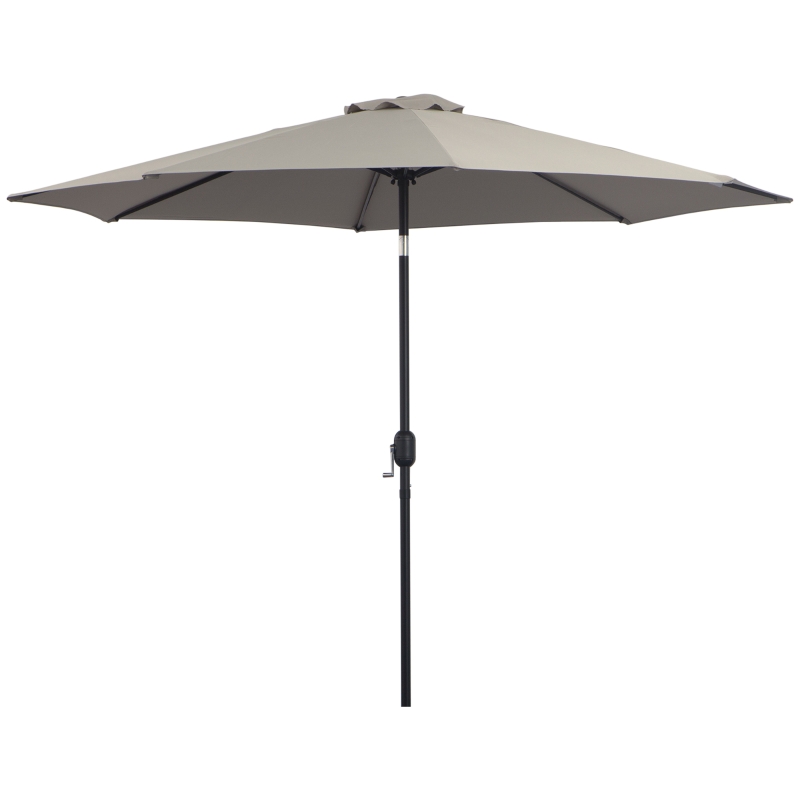 Best 3(m) Tilting Parasol Garden Umbrellas, Outdoor Sun Shade with 8 Ribs, Tilt and Crank Handle for Balcony, Bench, Garden, Light Grey