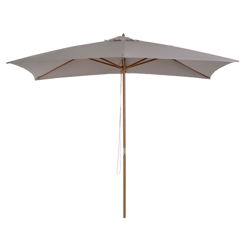 Best 2 x 3m Wooden Garden Parasol Umbrella Outdoor Sun Shade Canopy, Table Market Umbrella with Vent, 38 mm Pole, Rope Pulley Mechanism, Light Grey - Image 10