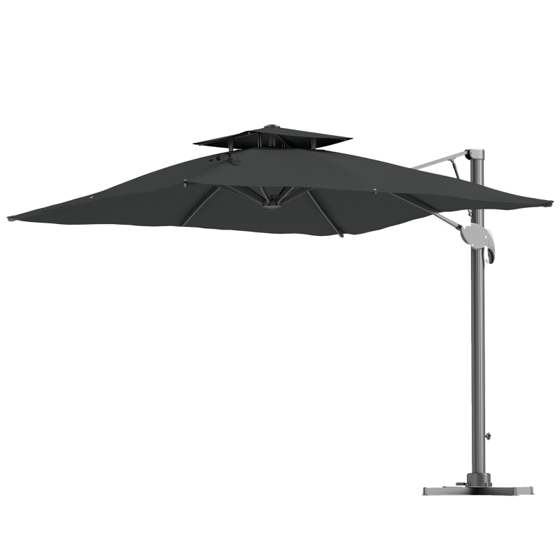 Best 3m Thick Fabric Cantilever Garden Parasol, with Cross Base - Grey - Image 11