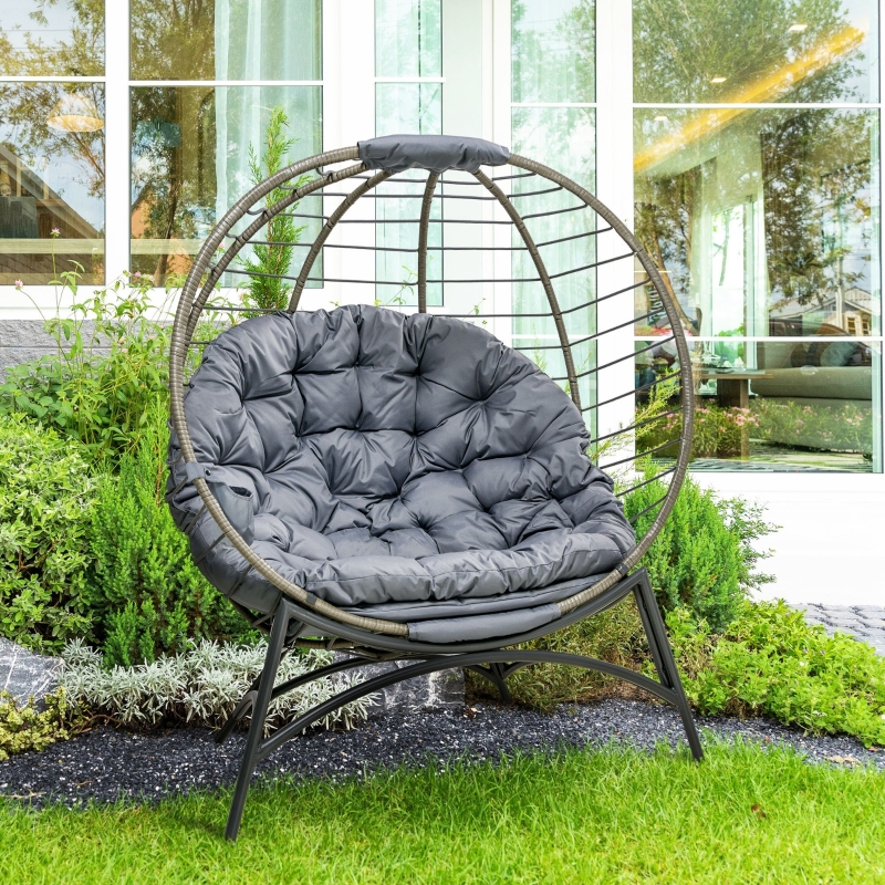 Best Folding Rattan Egg Chair, Freestanding Basket Chair with Cushion, Bottle Holder Bag for Outdoor or Indoor, Grey - Image 11