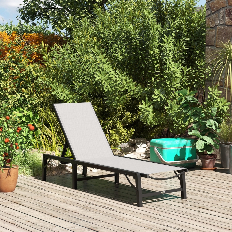 Best Folding Sun Lounger, 5-Position Adjustable Garden Chaise Lounge Sunbed, Steel Frame Reclining Chair for Beach, Porch, Patio, Camping, Light Grey - Image 9