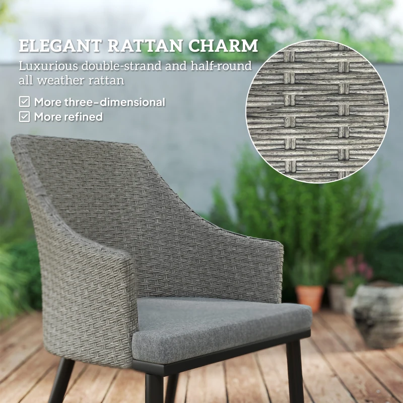 Best 6 Seater Rattan Dining Set with Cushions, Garden Furniture Set with Armchairs, Rectangle Slatted Table Top, Steel Frame, Parasol Hole, Wicker Outdoor Furniture for Patio, Balcony, Grey - Image 4