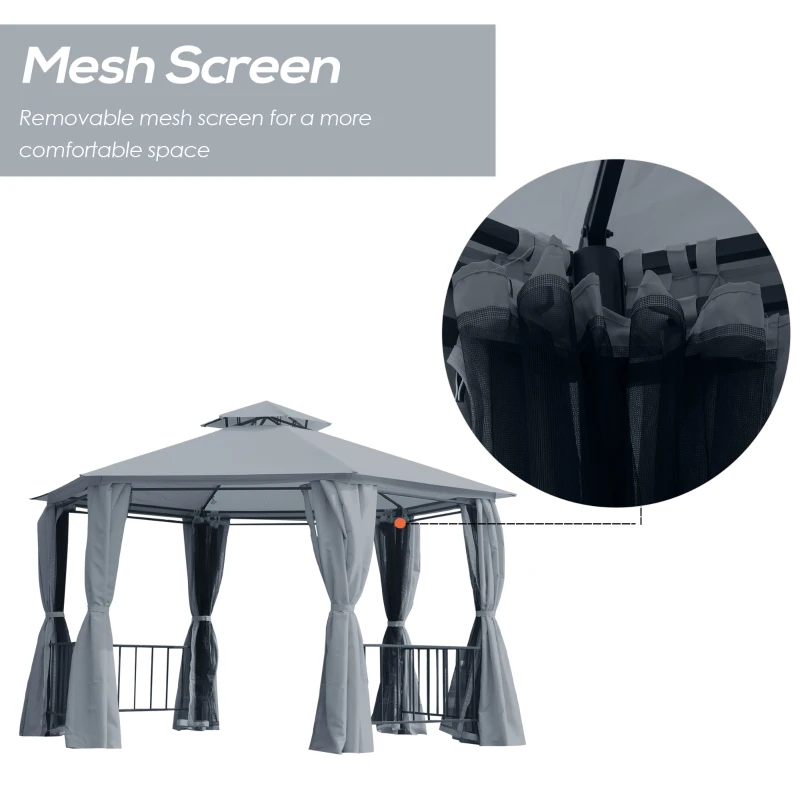 Best 3 x 3(m) Hexagon Gazebo Patio Canopy Party Tent Outdoor Garden Shelter w/ 2 Tier Roof & Side Panel - Grey - Image 6