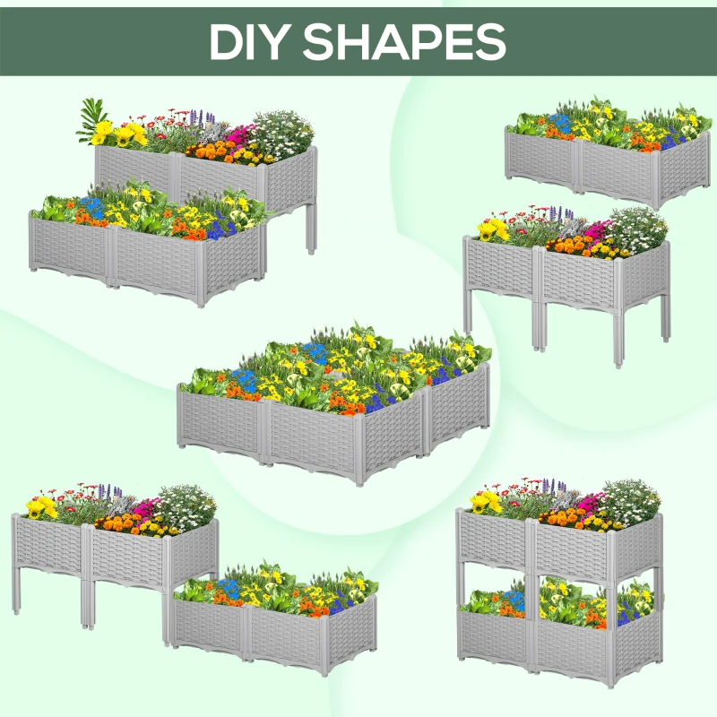 Best 40cm x 40cm x 44cm 26L Set of 4 Garden Raised Bed Elevated Patio Flower Plant Planter Box PP Vegetables Planting Container, Grey - Image 5