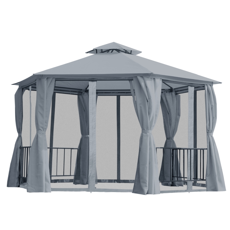 Best 3 x 3(m) Hexagon Gazebo Patio Canopy Party Tent Outdoor Garden Shelter w/ 2 Tier Roof & Side Panel - Grey - Image 12