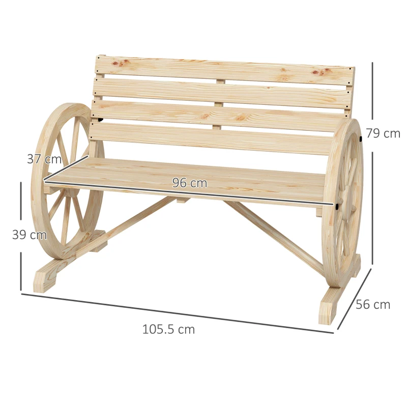 Best Wagon Wheel Chair Bench Armrest Rustic Loveseat Wood Outdoor Garden, Natural - Image 3