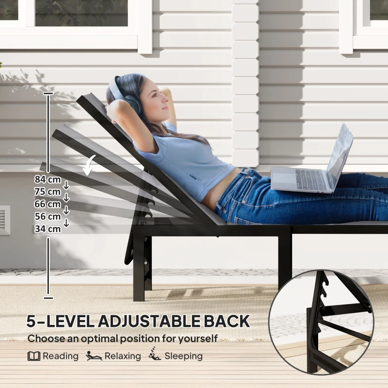Best Set of Two Reclining Sun Loungers - Grey - Image 4