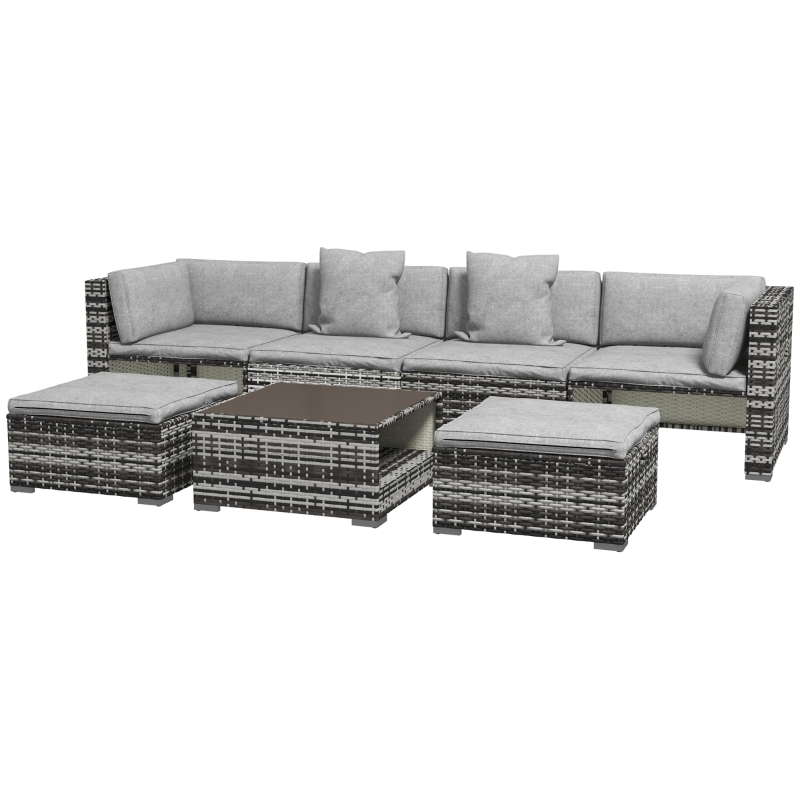 Best Seven-Piece Rattan Patio Furniture Set, with Cushions - Grey - Image 11