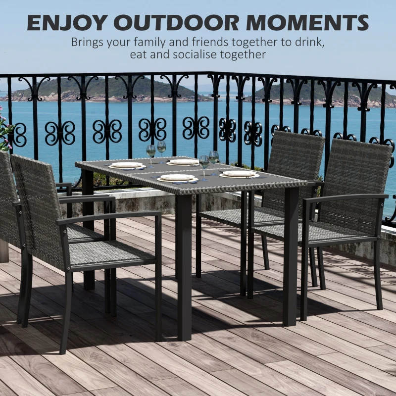 Best Outdoor Dining Set 5 Pieces Patio Conservatory with Tempered Glass Tabletop,4 Dining Chairs - Grey - Image 4