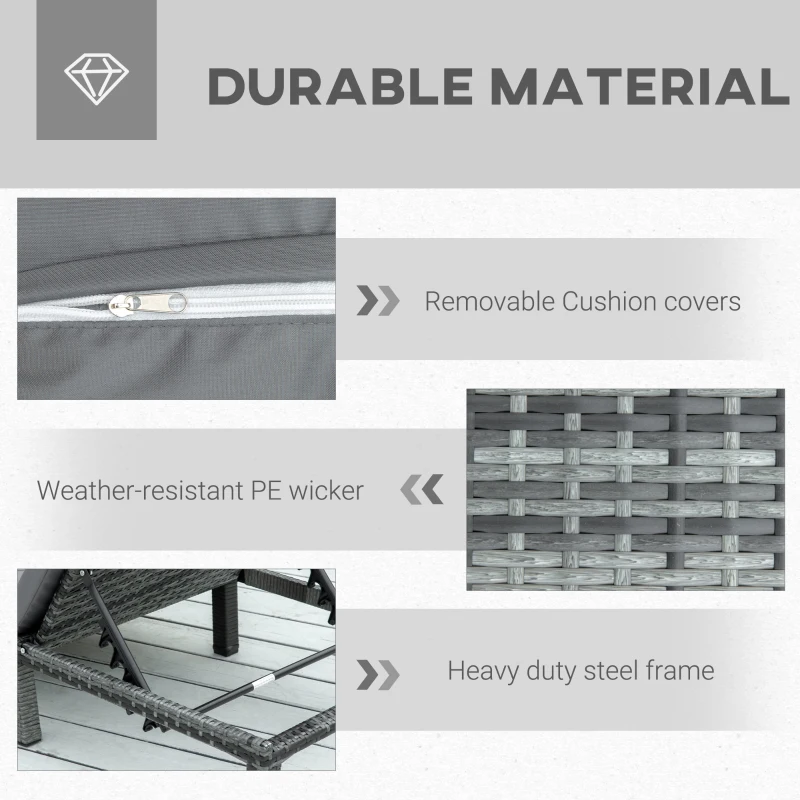 Best Rattan Sun Lounger, 5-Level Adjustable Garden Lounger Recliner with Cushion and Headrest, Outdoor Reclining Sunbed, Steel Frame Garden Chair for Patio, Beach, Terrace, Dark Grey - Image 5