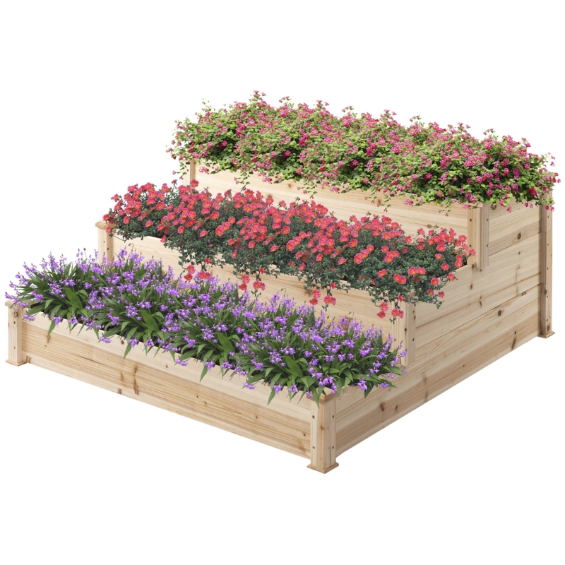 Best 470L Raised Garden Bed, 3-Tier Planter Kit, Elevated Wooden Planters for Garden, Yard & Patio, 124 x 124 x 56 cm - Image 10