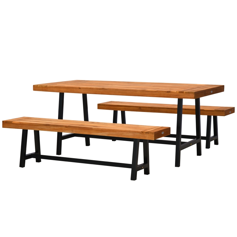 Best Garden 3 Pieces Acacia Wood Picnic Table and 2 Benches Set Dining Trestle Beer Table Patio Outdoor Indoor Furniture - Image 11