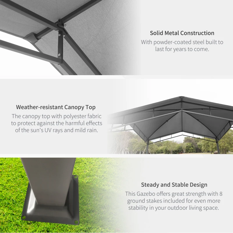 Best 3x3(m) Outdoor Gazebo Garden Pavilion Sunshade Canopy Tent with Steel Frame, Grey - Image 5