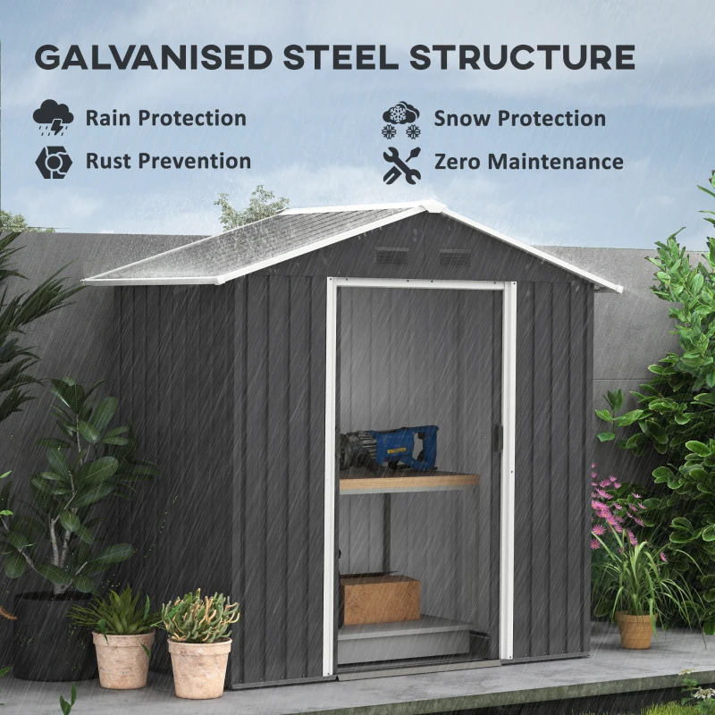 Best 6.5x3.5ft Metal Garden Storage Shed for Outdoor Tool Storage with Double Sliding Doors and 4 Vents, Dark Grey - Image 4