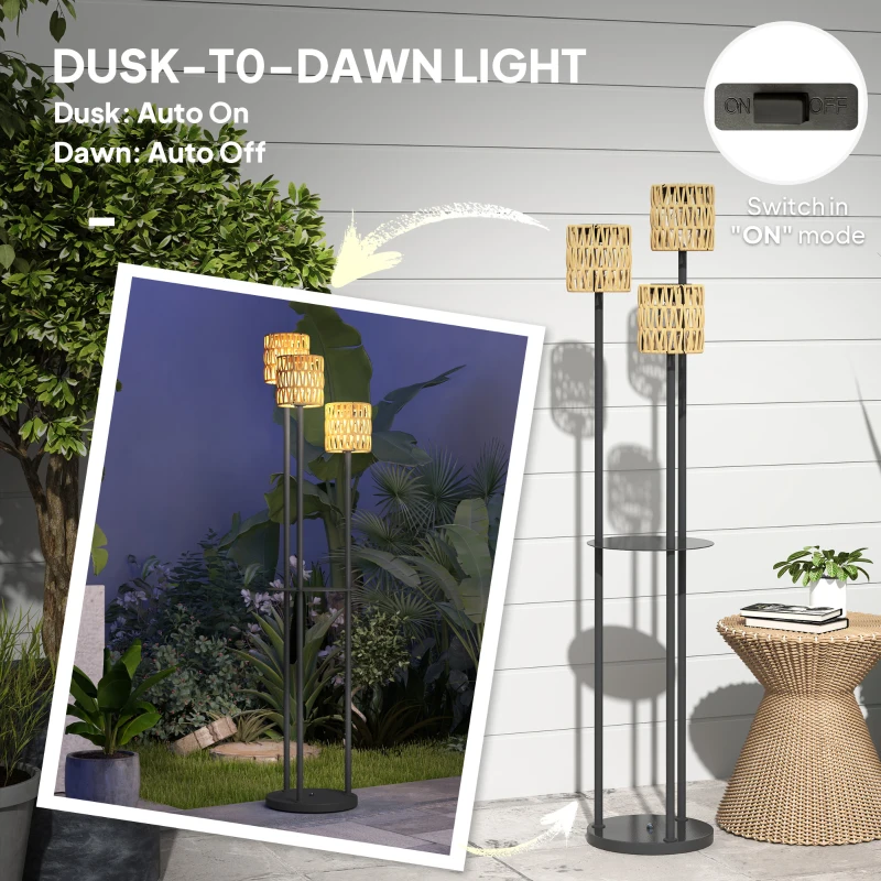 Best Boho Rattan Floor Lamp, 3-Lights Rattan Lamp with Shelf, Freestanding Solar Garden Light with Auto On/Off Lights, IP44 Waterproof for Porch, Pathway, Deck, Yellow - Image 6