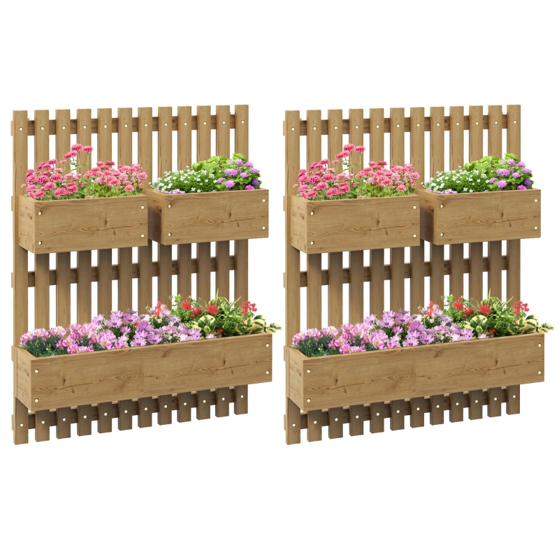 Best Set of 2 Wall-mounted Wooden Garden Planters with Trellis, Drainage Holes and Movable Planter Boxes, Wall Raised Garden Bed for Patio, Carbonised - Image 11