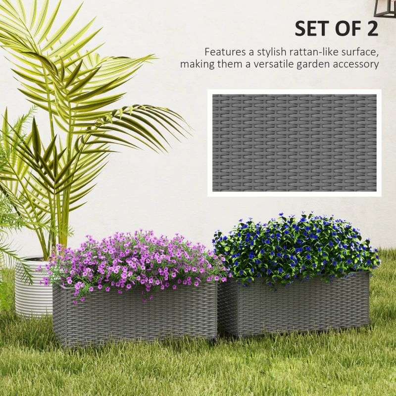 Best Set of Two Rattan-Effect Planters - Grey - Image 4