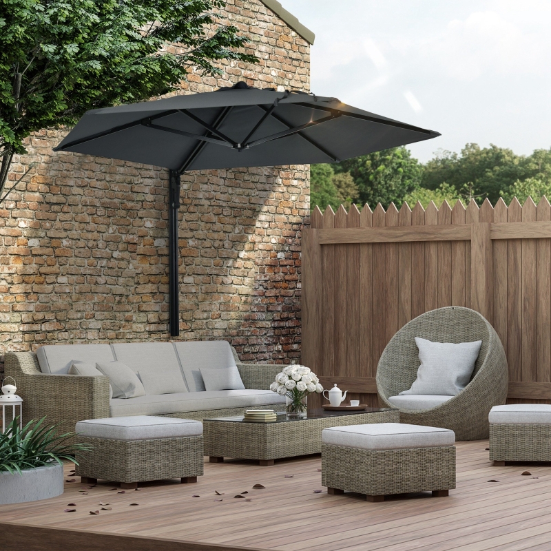 Best 2.5m Wall Mounted Parasol, Hand to Push Outdoor Patio Umbrella with 180 Degree Rotatable Canopy for Porch, Deck, Garden, 250 cm, Dark Grey - Image 10