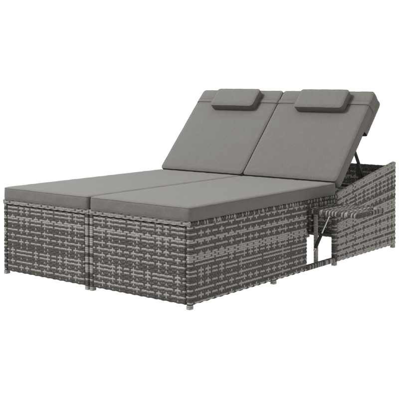 Best 2 Seater Rattan Day Bed w/ Fire Retardant Cushions Grey - Image 11