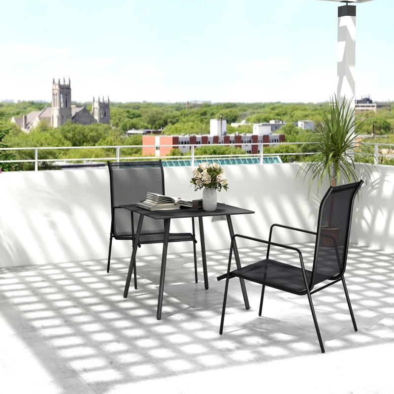 Best Square Garden Table with Slat Top, Steel Frame, Outdoor Table for 4 Person, 80 x 80 x 74 cm, Black - Image 2