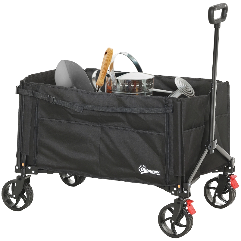 Best Folding Trolley on Wheels, 150L Collapsible Wagon Festival Trolley Cart with Openable Sides, Adjustable Handle and Brakes for Shopping Camping Beach and Garden, Black - Image 10
