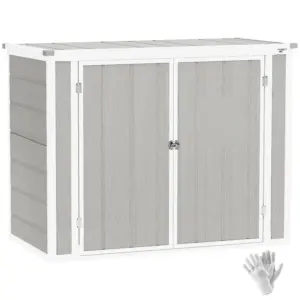 Best 4.7 x 2.5FT Garden Shed, Lockable Outdoor Storage Shed with Openable Lid, Small Shed for 2 Trash Cans, Tools, Patio, Light Grey