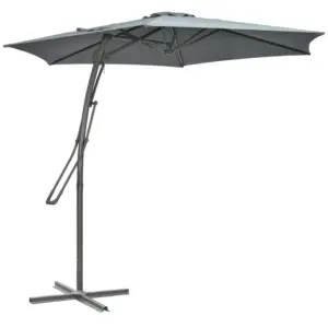 Best 3m Cantilever Parasol with Easy Lever, Patio Umbrella with Crank Handle, Cross Base and 6 Metal Ribs, Outdoor Sun Shades for Garden, Grey