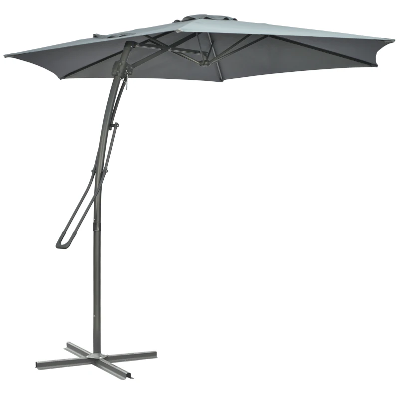 Best 3m Cantilever Parasol with Easy Lever, Patio Umbrella with Crank Handle, Cross Base and 6 Metal Ribs, Outdoor Sun Shades for Garden, Grey