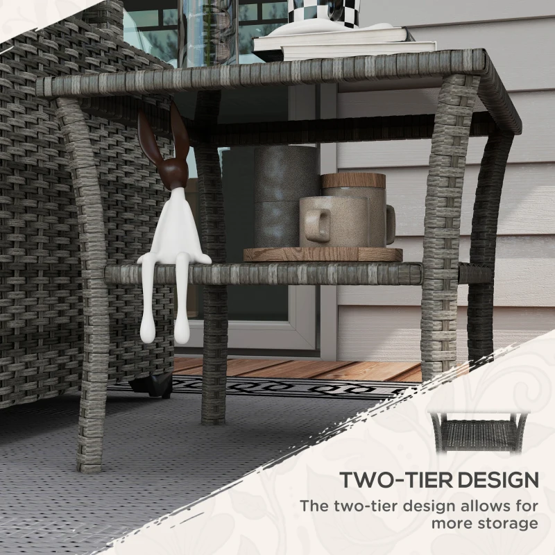 Best Two-tier PE Rattan Square Coffee Table - Grey - Image 5