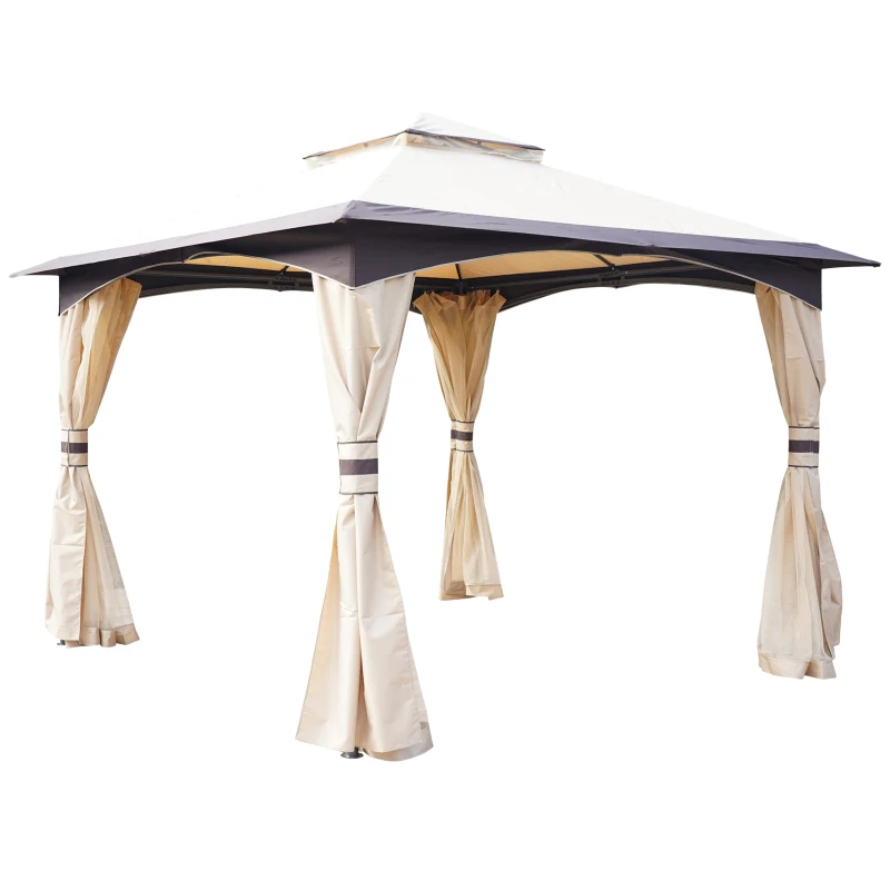 Best 3.2 x 3.2m Garden Gazebo, Double Roof Outdoor Gazebo Canopy Shelter with Netting, Solid Steel Frame for Garden, Lawn, Backyard and Deck