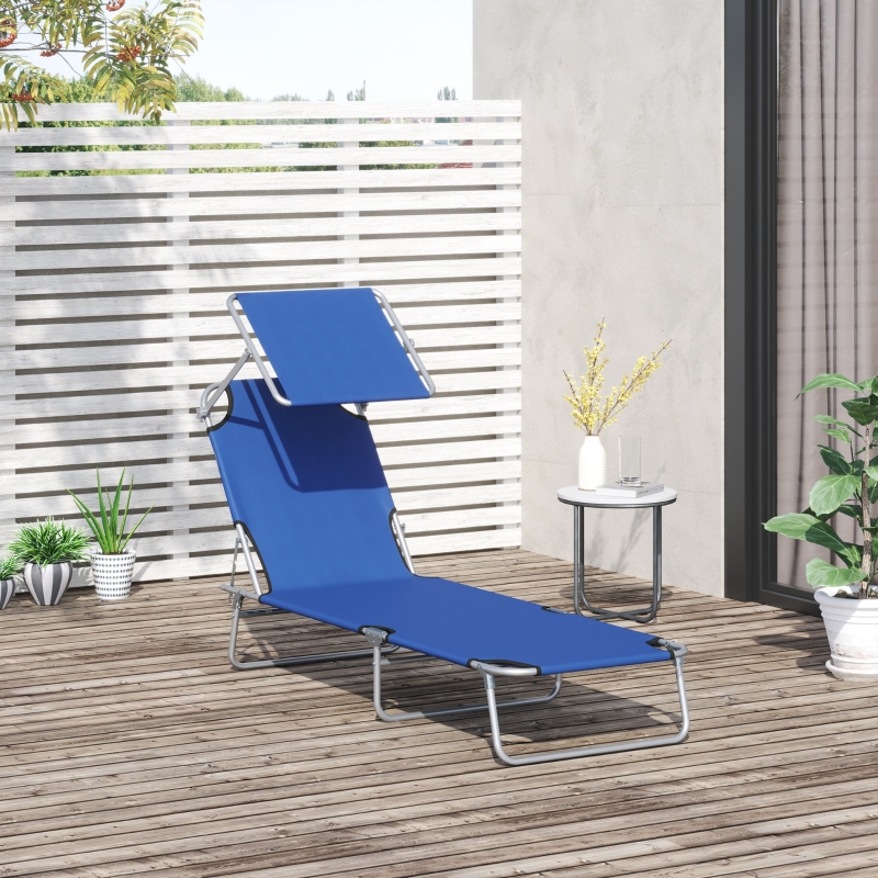 Best Single Sun Lounger, with Awning and Reclining Back - Blue - Image 10