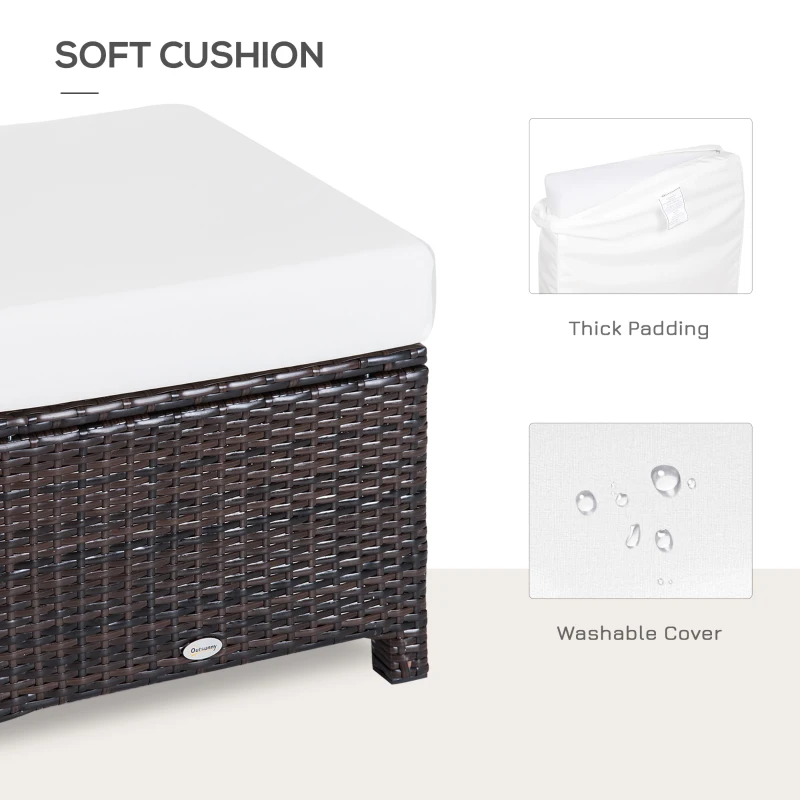 Best Rattan Footstool Wicker Ottoman with Padded Seat Cushion Outdoor Patio Furniture for Garden Poolside Living Room, 50 x 50 x 35 cm, Brown - Image 6