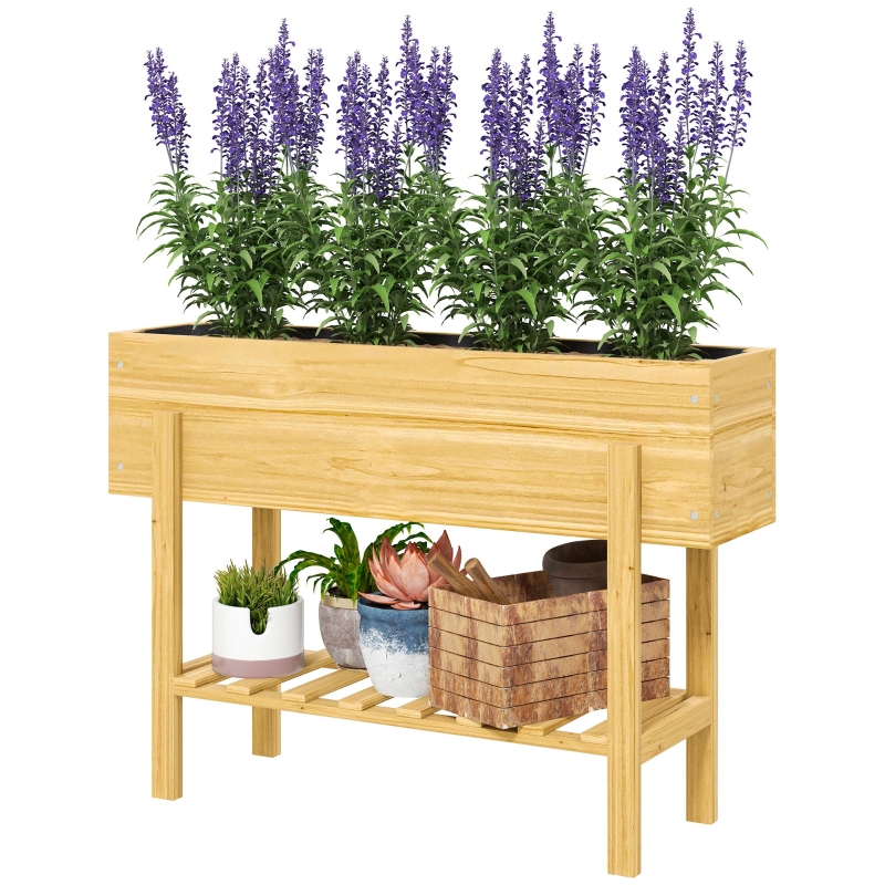 Best Wooden Raised Garden Bed, Elevated Planter Box with Bed Liner, Drainage Holes and Storage Shelf, Raised Planter for Vegetables, Flowers, Herbs, 100 x 30 x 71 cm, Natural Wood Finish - Image 11