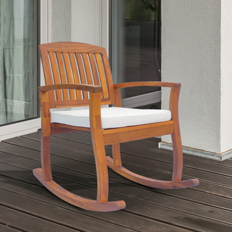 Best Garden Acacia Wood Rocking Chair Deck Indoor Outdoor Porch Seat Rocker with Cushion - Image 10